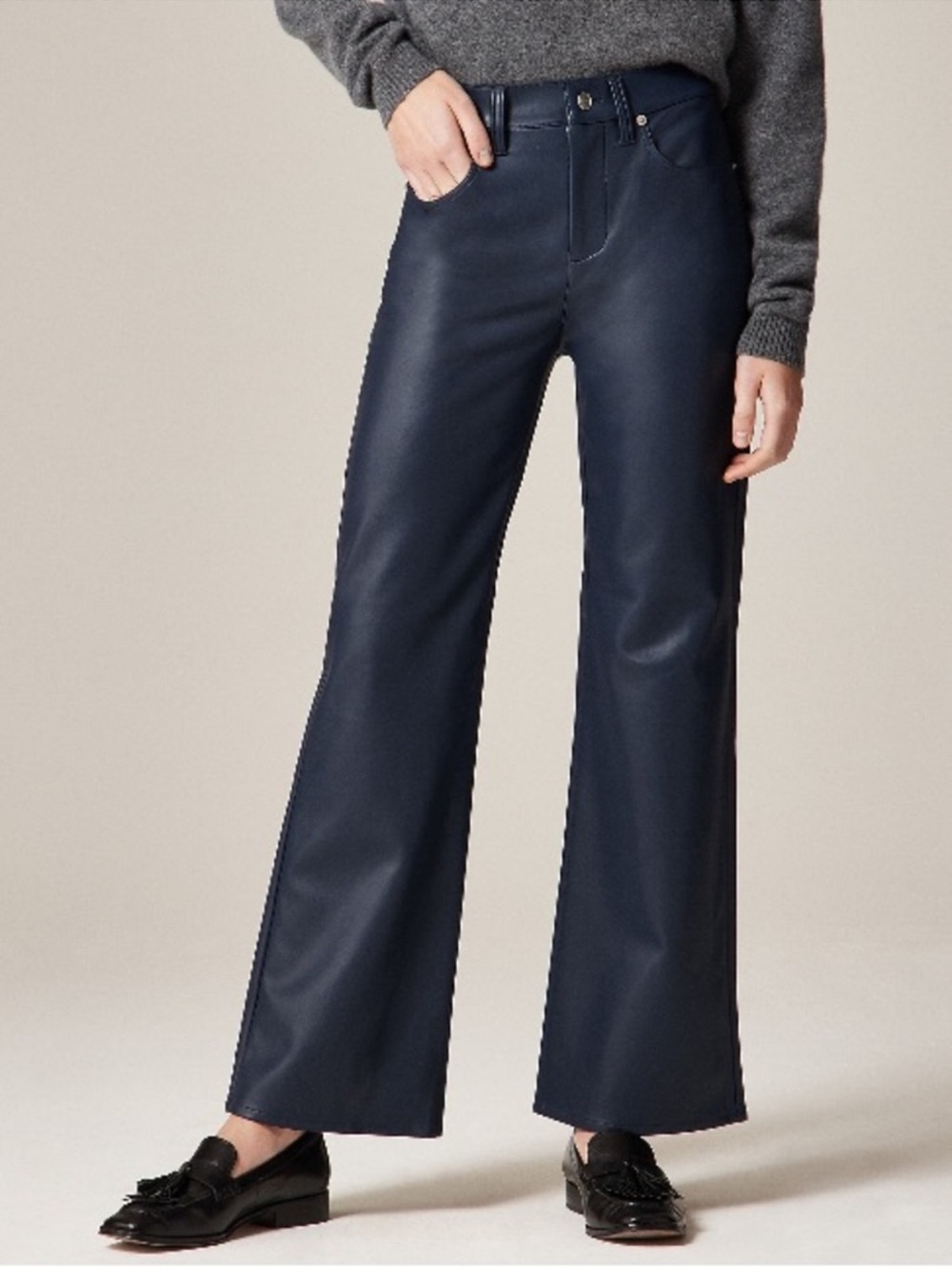 J. Crew Charley kickout cropped pant faux leather Navy Blue women’s 28 nwt new